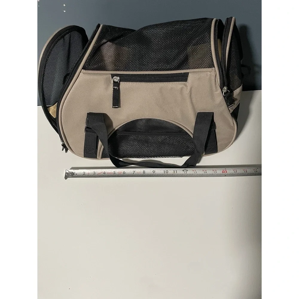 Pet Carrier Bag‎ Airline Approved Soft Sided Travel Tote Beige Black Mesh